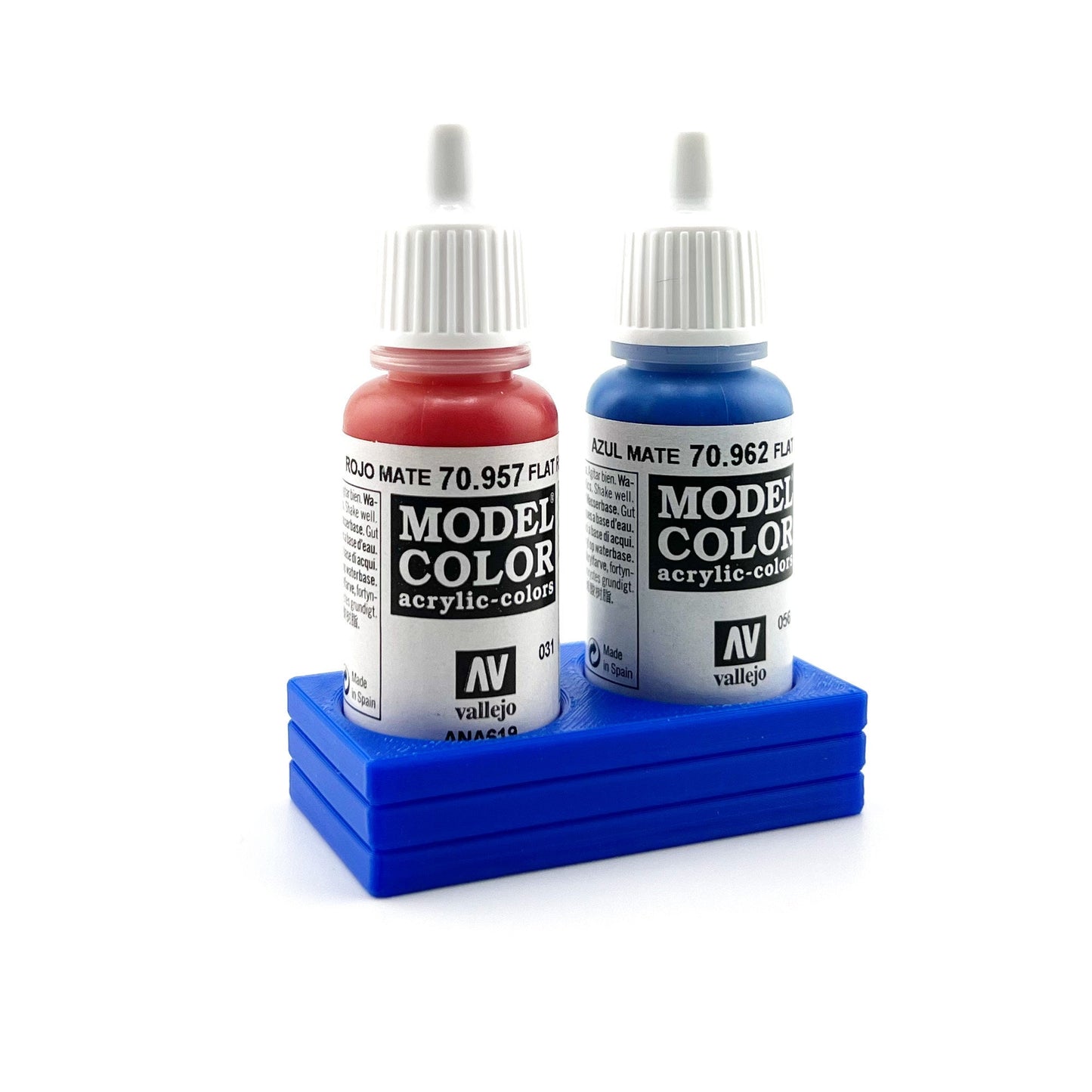 Vallejo 17mm Paint Bottle Holder / Stand - Holds 2 Vallejo 17mm Bottles with Anti-Slip Rubber Feet - 3D Printed