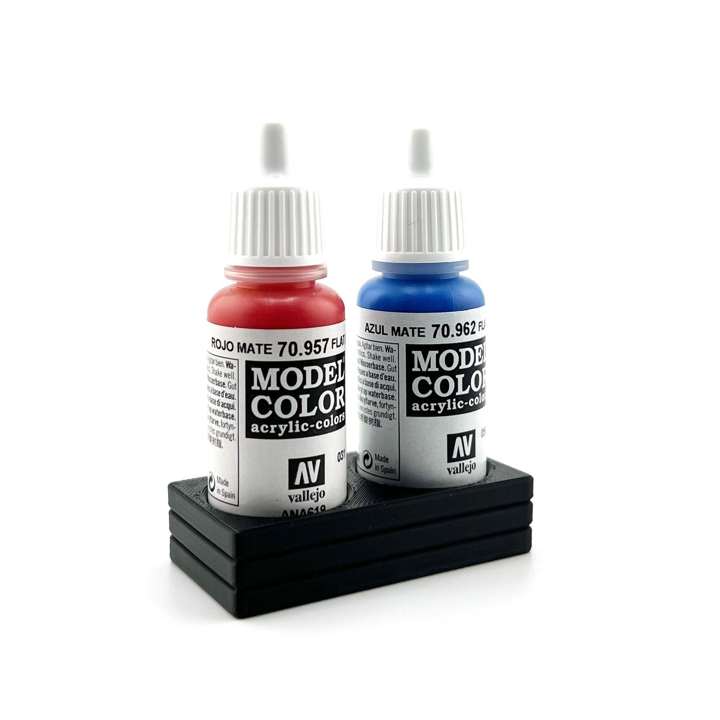 Vallejo 17mm Paint Bottle Holder / Stand - Holds 2 Vallejo 17mm Bottles with Anti-Slip Rubber Feet - 3D Printed