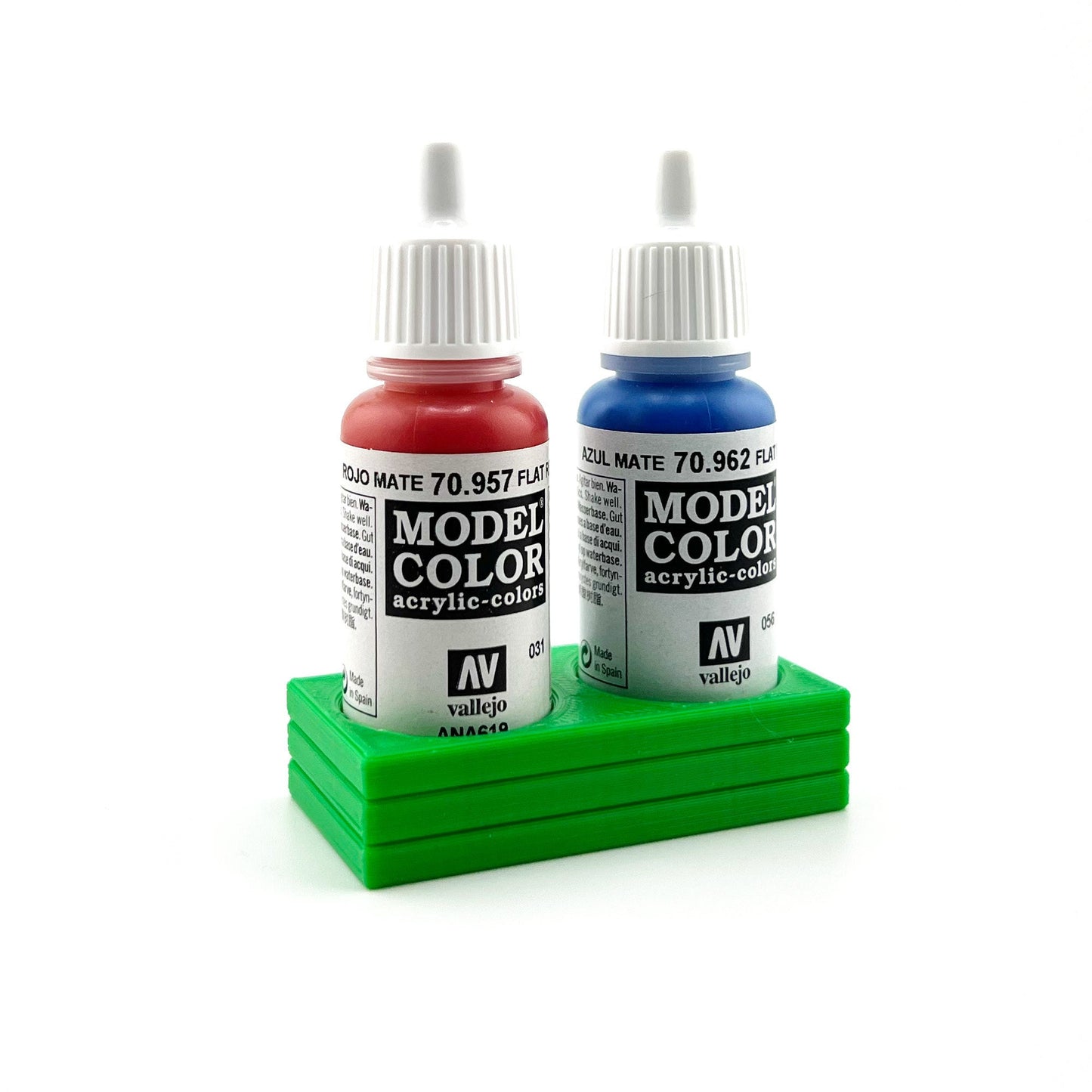 Vallejo 17mm Paint Bottle Holder / Stand - Holds 2 Vallejo 17mm Bottles with Anti-Slip Rubber Feet - 3D Printed