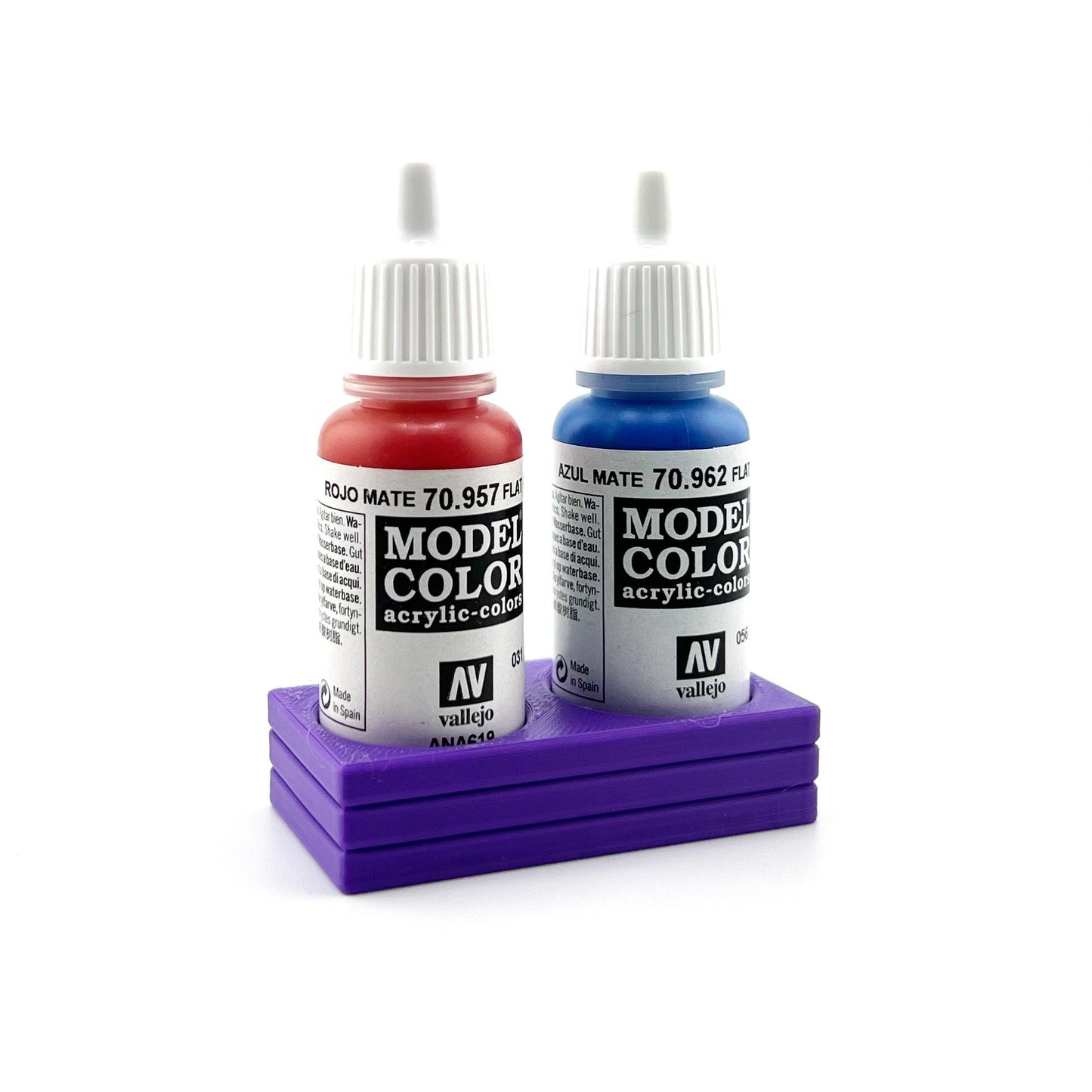 Vallejo 17mm Paint Bottle Holder / Stand - Holds 2 Vallejo 17mm Bottles with Anti-Slip Rubber Feet - 3D Printed