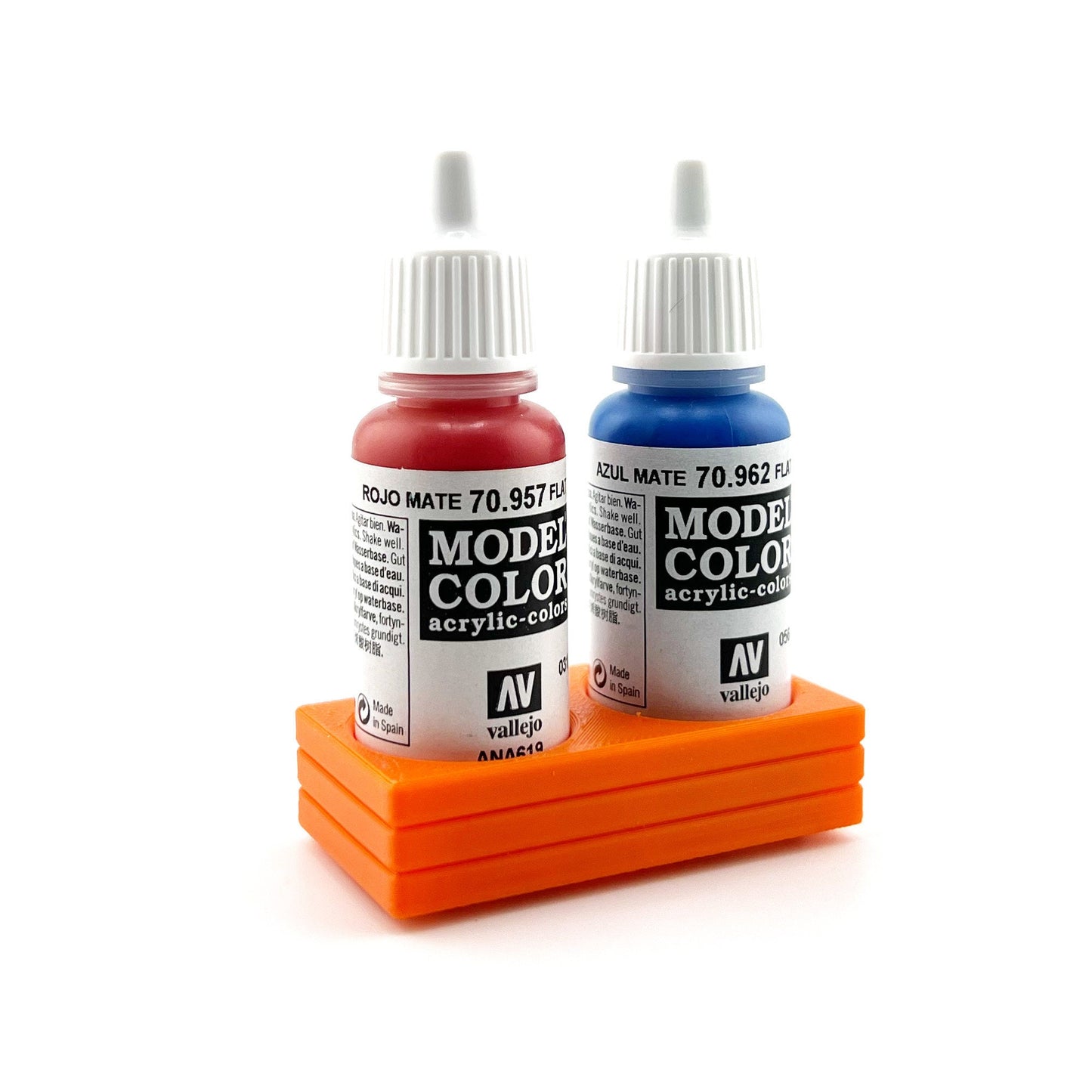Vallejo 17mm Paint Bottle Holder / Stand - Holds 2 Vallejo 17mm Bottles with Anti-Slip Rubber Feet - 3D Printed