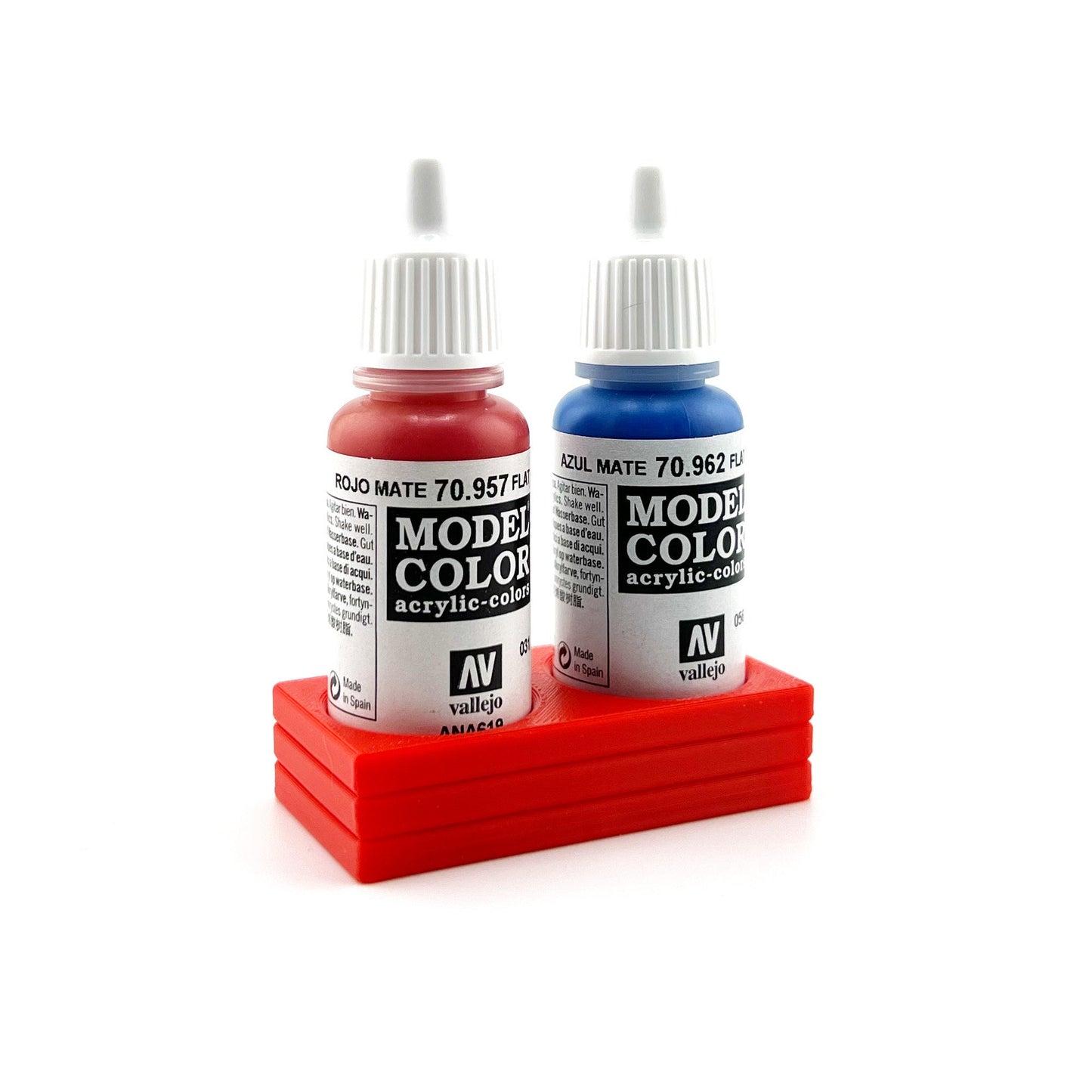 Vallejo 17mm Paint Bottle Holder / Stand - Holds 2 Vallejo 17mm Bottles with Anti-Slip Rubber Feet - 3D Printed