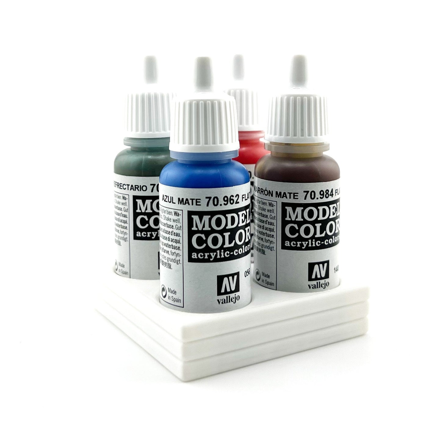 Vallejo 17mm Paint Bottle Holder / Stand - Holds 4 Vallejo 17mm Bottles with Anti-Slip Rubber Feet - 3D Printed