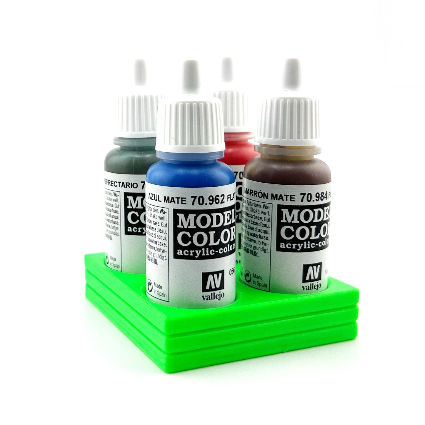 Vallejo 17mm Paint Bottle Holder / Stand - Holds 4 Vallejo 17mm Bottles with Anti-Slip Rubber Feet - 3D Printed