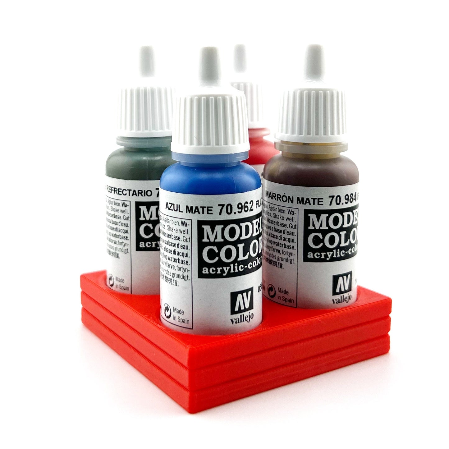 Vallejo 17mm Paint Bottle Holder / Stand - Holds 4 Vallejo 17mm Bottles with Anti-Slip Rubber Feet - 3D Printed