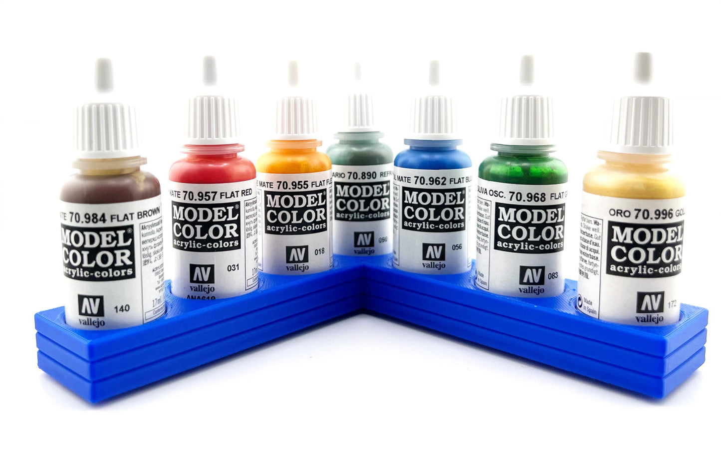 Vallejo 17mm Paint Bottle Holder / Stand - Holds 7 Vallejo 17mm Bottles with Anti-Slip Rubber Feet - 3D Printed