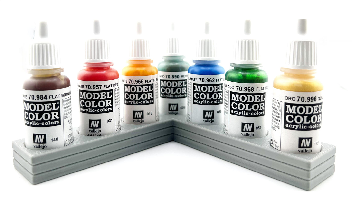 Vallejo 17mm Paint Bottle Holder / Stand - Holds 7 Vallejo 17mm Bottles with Anti-Slip Rubber Feet - 3D Printed