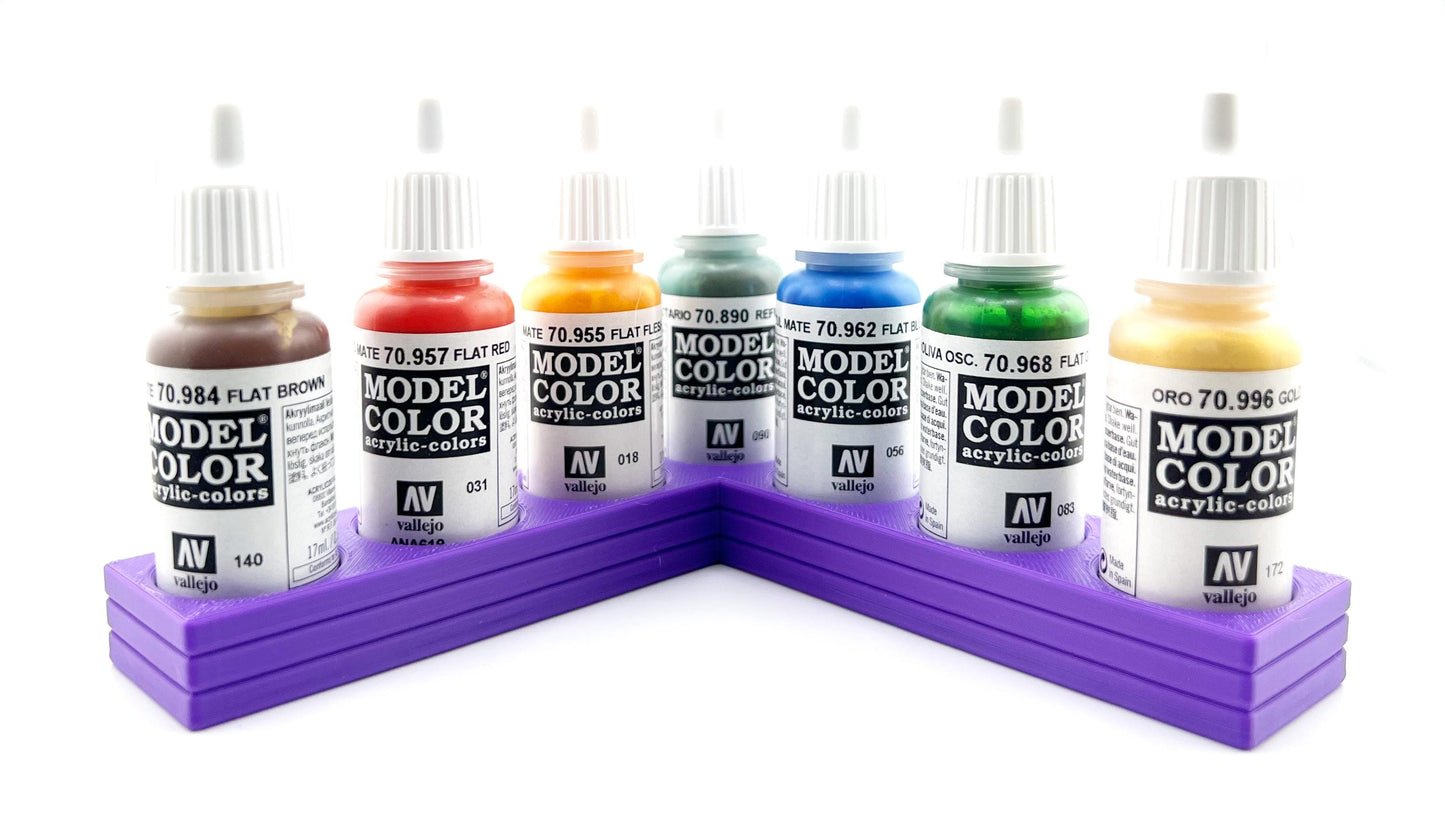 Vallejo 17mm Paint Bottle Holder / Stand - Holds 7 Vallejo 17mm Bottles with Anti-Slip Rubber Feet - 3D Printed
