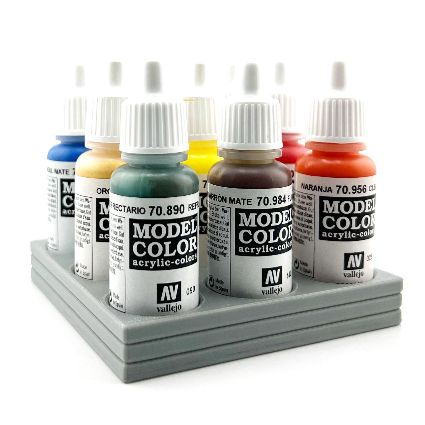 Vallejo 17mm Paint Bottle Holder / Stand - Holds 9 Vallejo 17mm Bottles with Anti-Slip Rubber Feet - 3D Printed