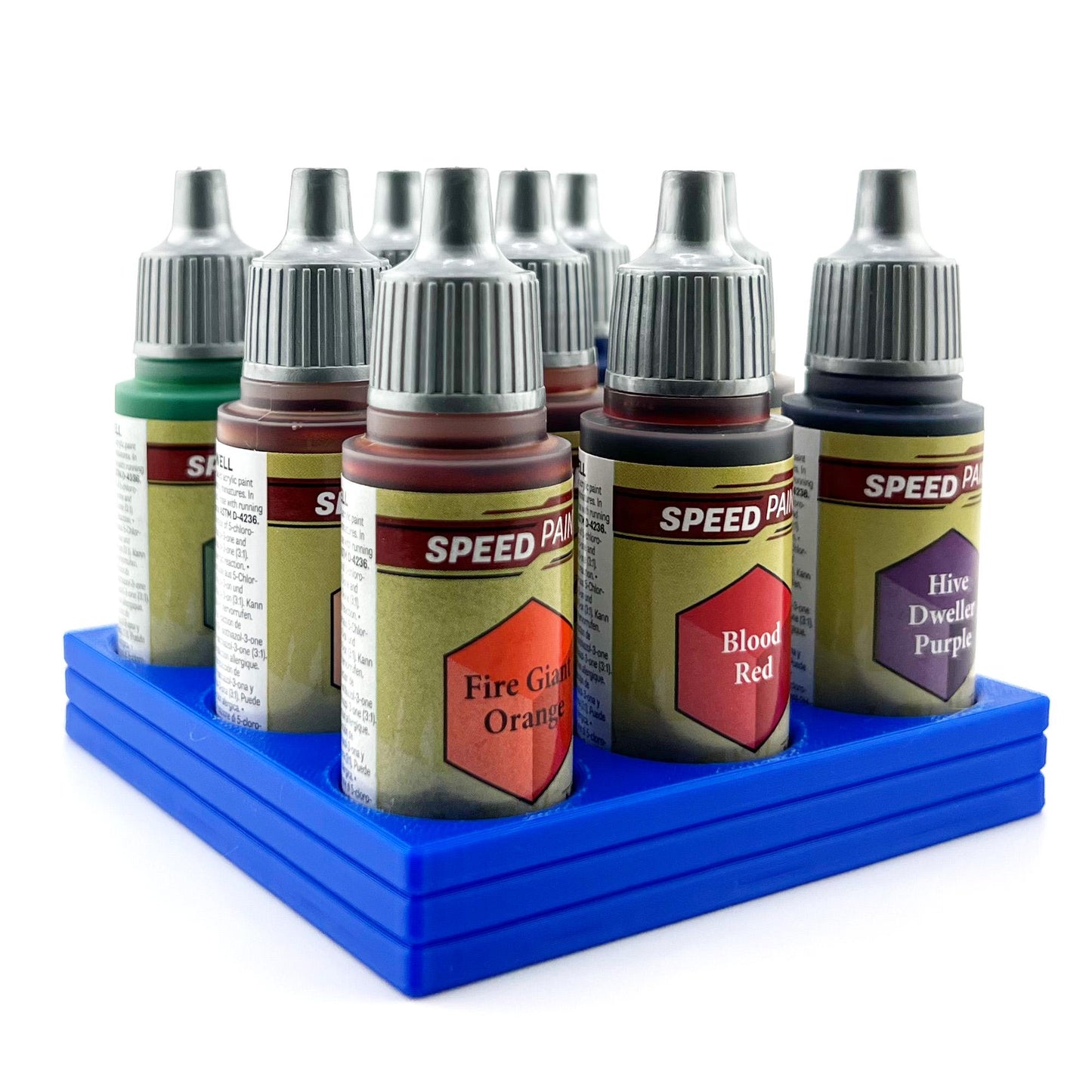 The Army Painter 17mm Paint Bottle Holder / Stand - Holds 9 The Army Painter 17mm Bottles with Anti-Slip Rubber Feet - 3D Printed