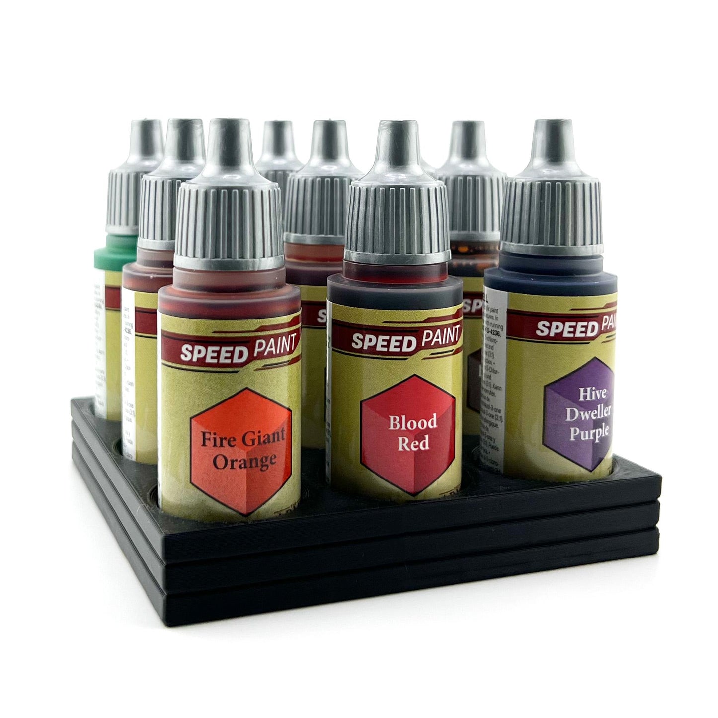 The Army Painter 17mm Paint Bottle Holder / Stand - Holds 9 The Army Painter 17mm Bottles with Anti-Slip Rubber Feet - 3D Printed