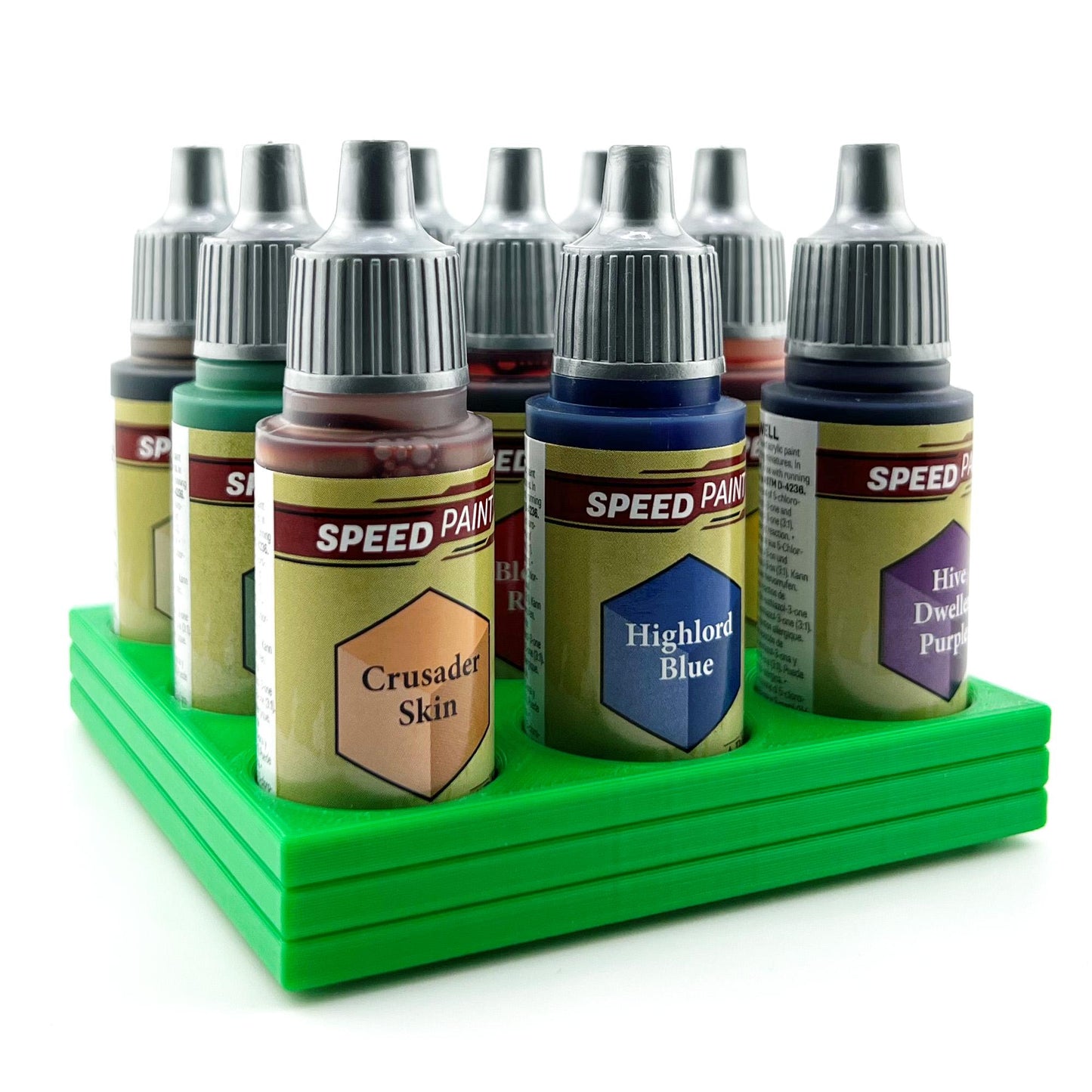 The Army Painter 17mm Paint Bottle Holder / Stand - Holds 9 The Army Painter 17mm Bottles with Anti-Slip Rubber Feet - 3D Printed