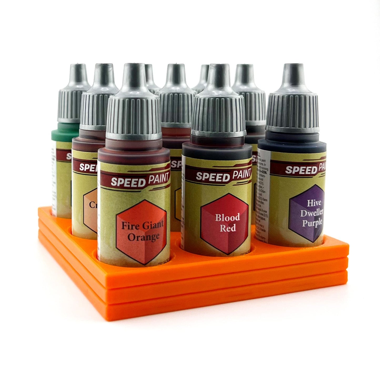 The Army Painter 17mm Paint Bottle Holder / Stand - Holds 9 The Army Painter 17mm Bottles with Anti-Slip Rubber Feet - 3D Printed