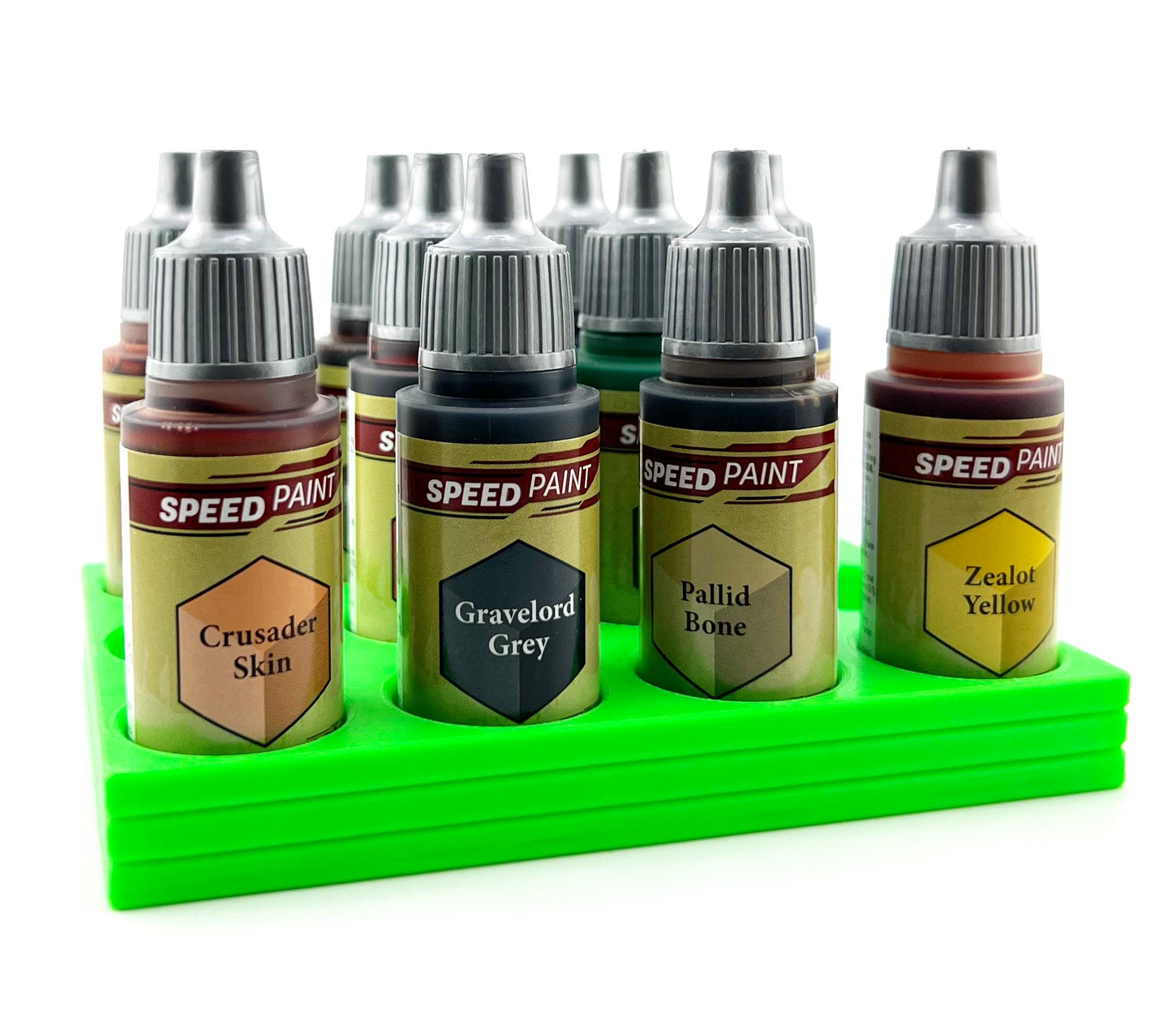 The Army Painter 17mm Paint Bottle Holder / Stand - Holds 12 The Army Painter 17mm Bottles with Anti-Slip Rubber Feet - 3D Printed