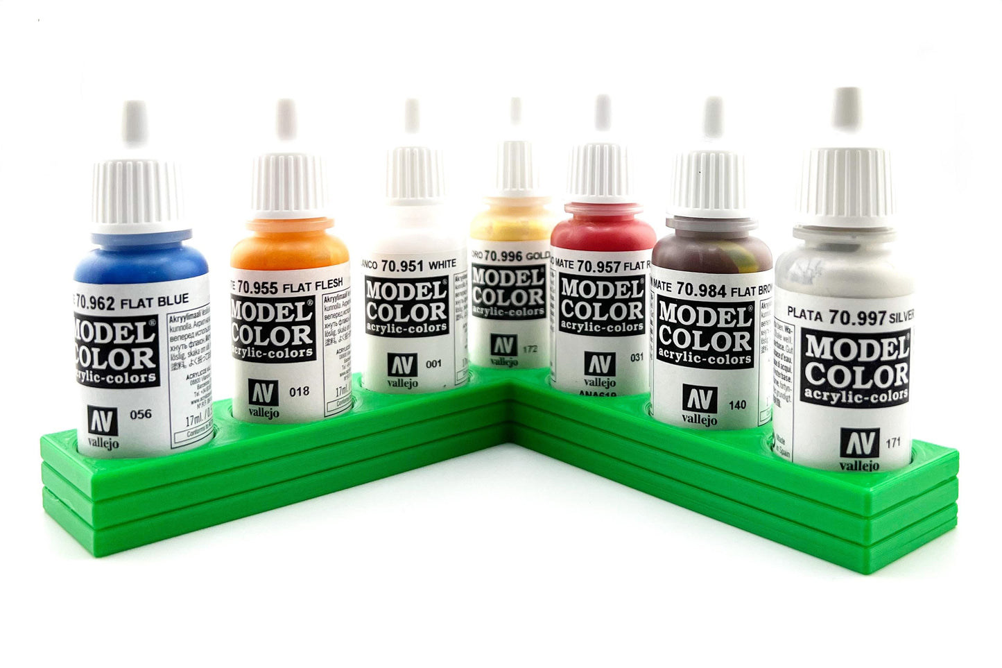 Vallejo 17mm Paint Bottle Holder / Stand - Holds 7 Vallejo 17mm Bottles with Anti-Slip Rubber Feet - 3D Printed