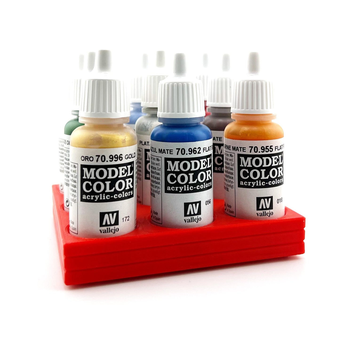 Vallejo 17mm Paint Bottle Holder / Stand - Holds 9 Vallejo 17mm Bottles with Anti-Slip Rubber Feet - 3D Printed