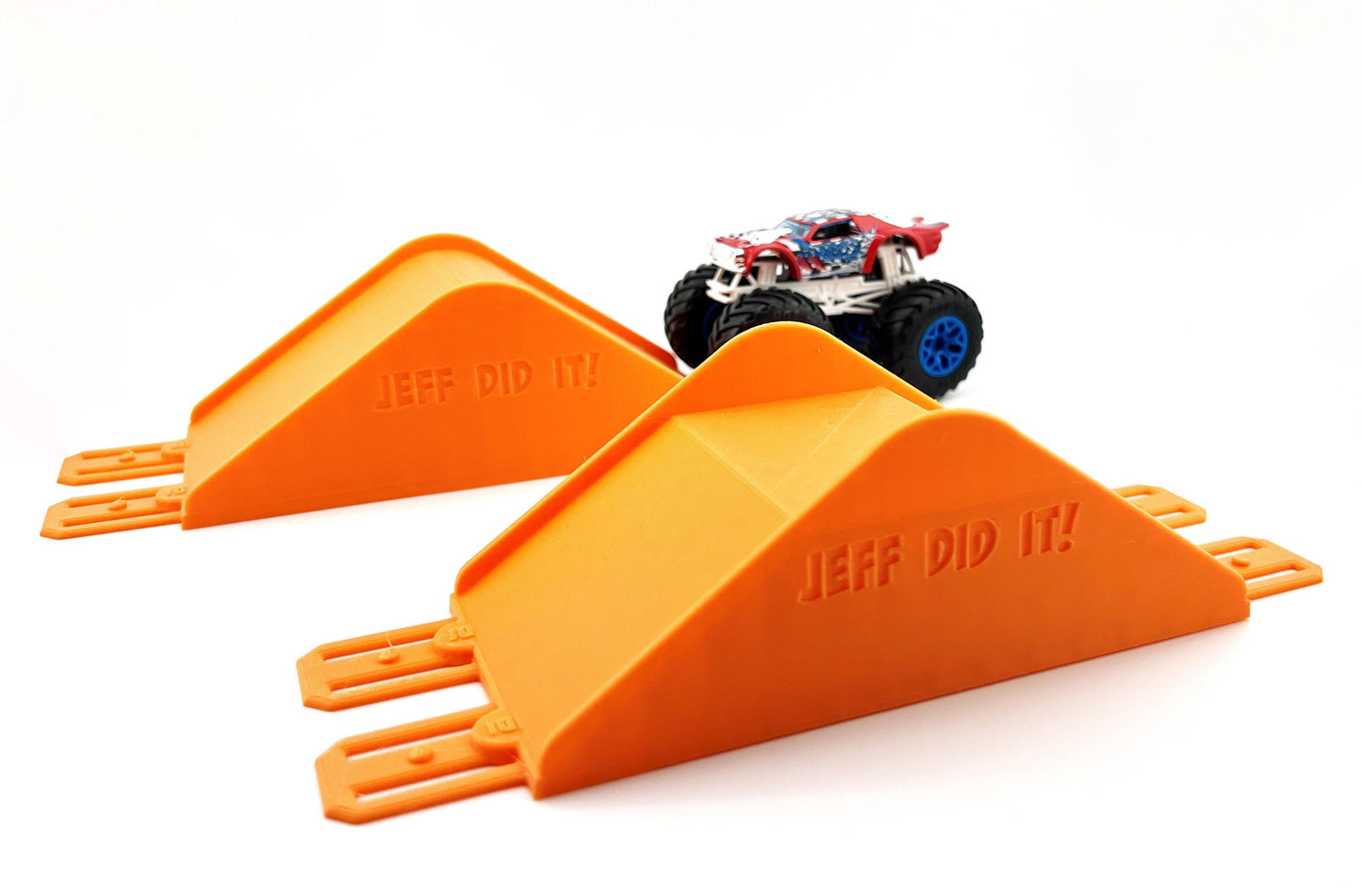 Jeff Did It! - Hot Wheels Monster Truck - 2 Lane Jump/Roll Over Set - 3D Printed - Designed and Made in the USA