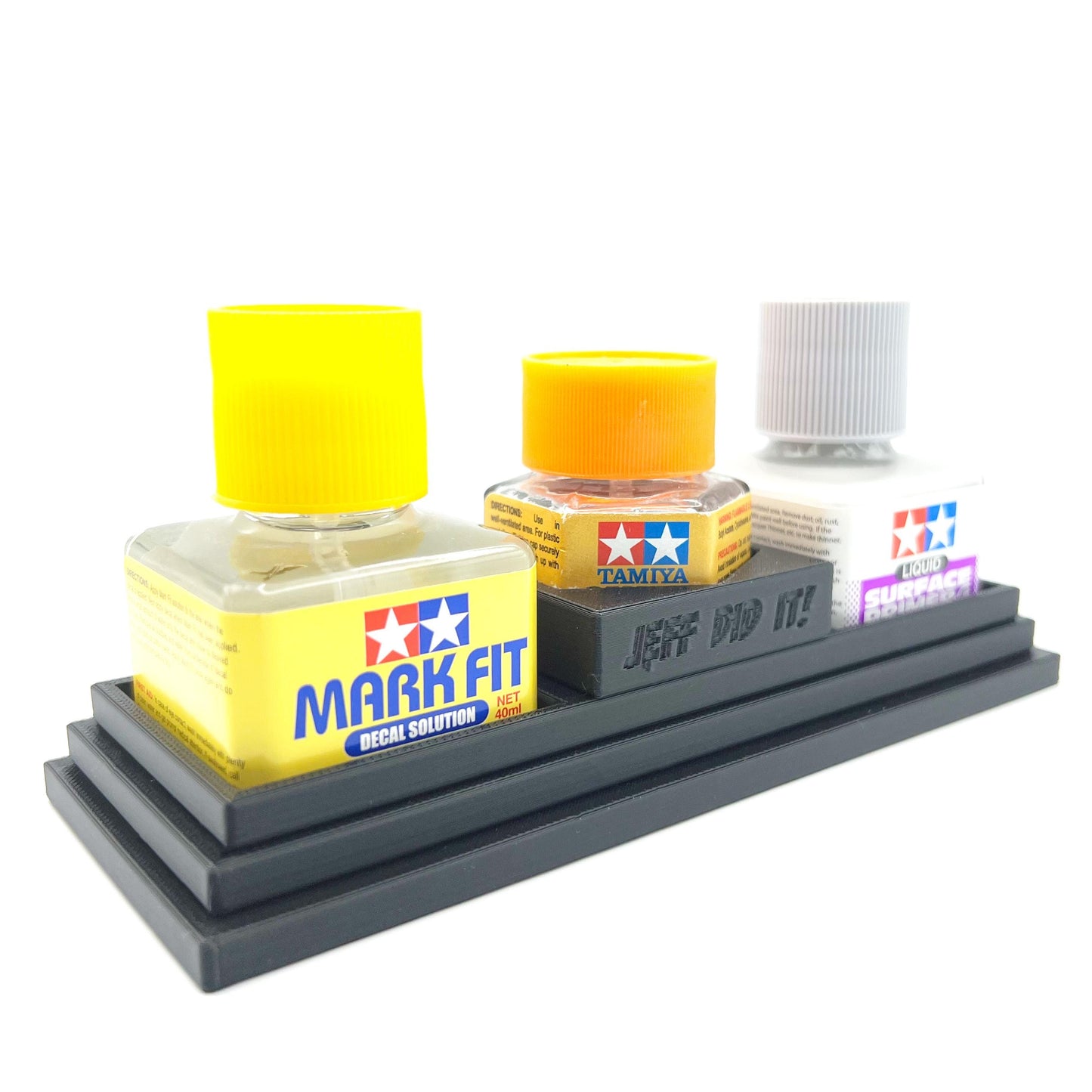 Anti-Tip 3D Printed Tamiya Glue Bottle Holder Stepped Tower Double Square & 1 Hex with Rubber Feet Tamiya 87038 87012