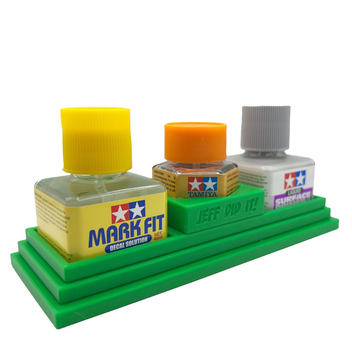 Anti-Tip 3D Printed Tamiya Glue Bottle Holder Stepped Tower Double Square & 1 Hex with Rubber Feet Tamiya 87038 87012