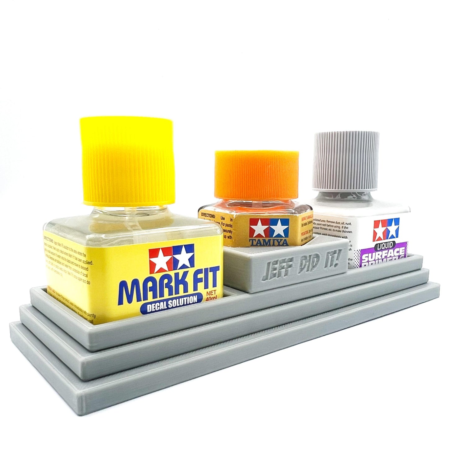 Anti-Tip 3D Printed Tamiya Glue Bottle Holder Stepped Tower Double Square & 1 Hex with Rubber Feet Tamiya 87038 87012