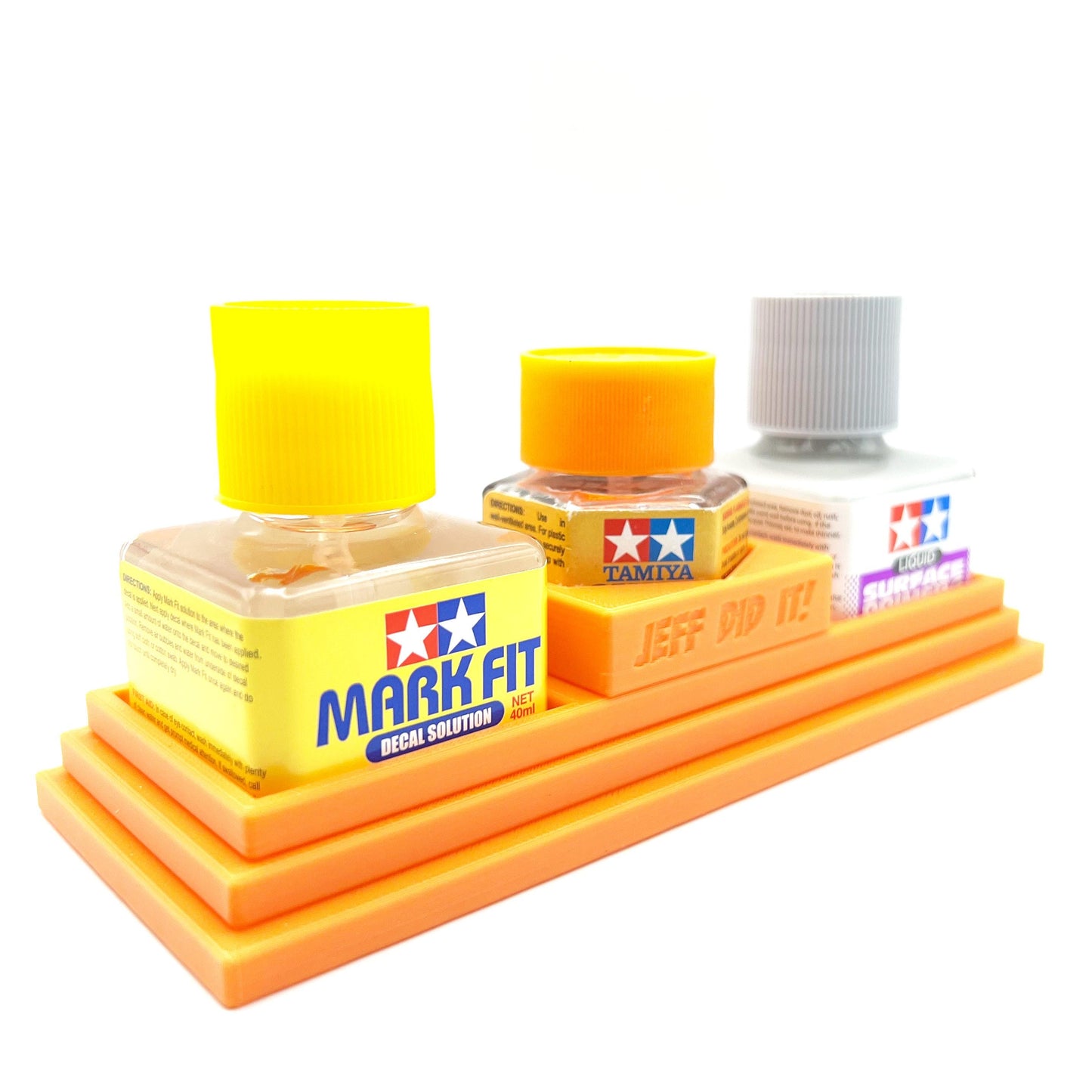 Anti-Tip 3D Printed Tamiya Glue Bottle Holder Stepped Tower Double Square & 1 Hex with Rubber Feet Tamiya 87038 87012