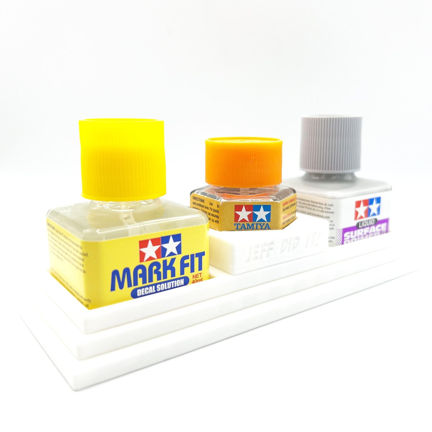 Anti-Tip 3D Printed Tamiya Glue Bottle Holder Stepped Tower Double Square & 1 Hex with Rubber Feet Tamiya 87038 87012