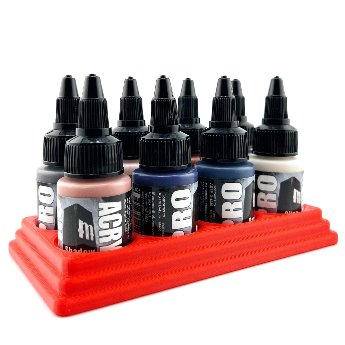 Monument Hobbies 22ml 30mm Paint Bottle Holder / Stand - Holds 8 Monument Hobbies 22ml 30mm Bottles w/ Anti-Slip Rubber Feet - 3D Printed