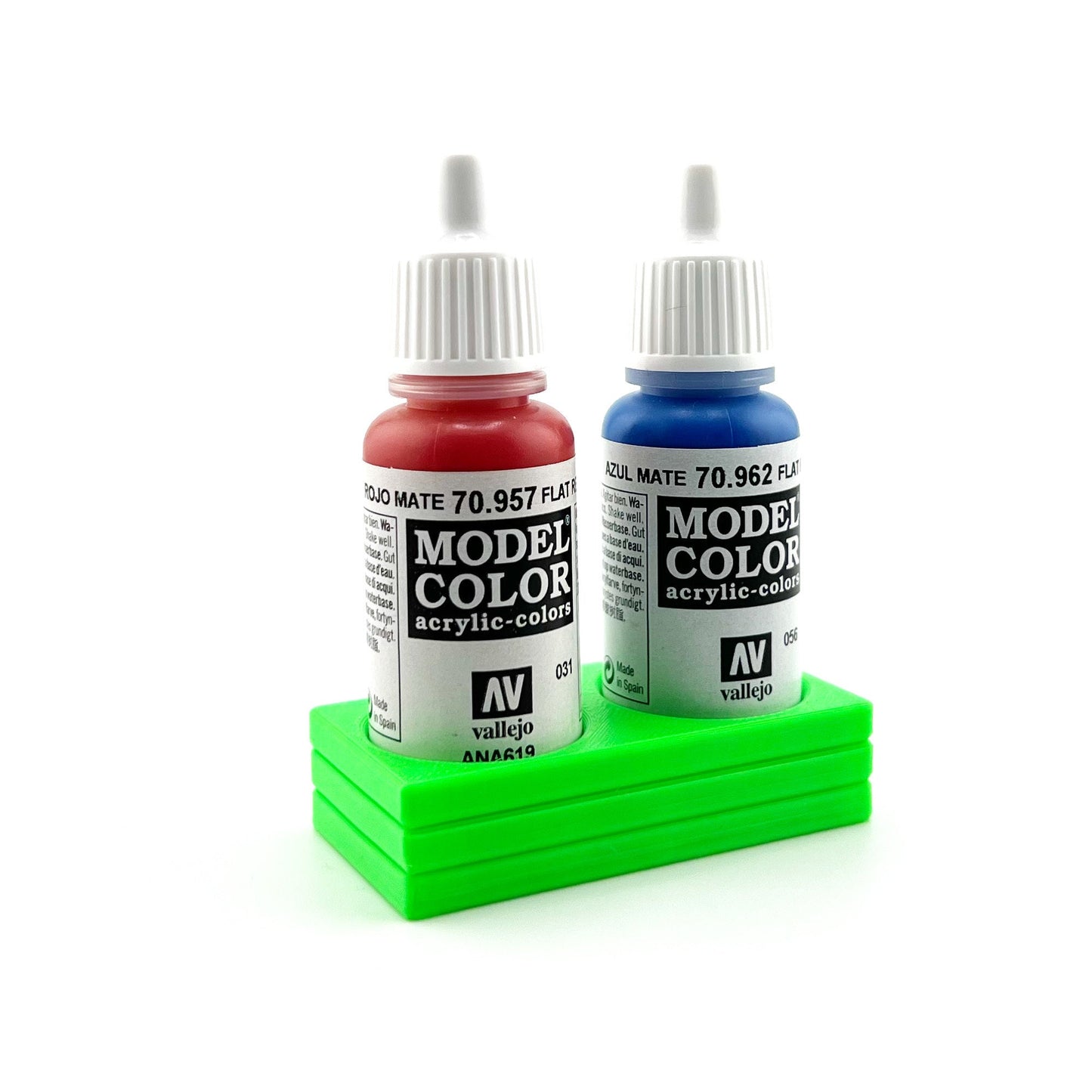 Vallejo 17mm Paint Bottle Holder / Stand - Holds 2 Vallejo 17mm Bottles with Anti-Slip Rubber Feet - 3D Printed