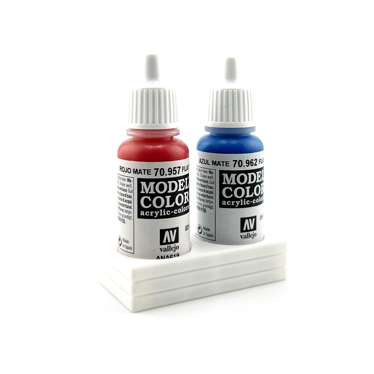 Vallejo 17mm Paint Bottle Holder / Stand - Holds 2 Vallejo 17mm Bottles with Anti-Slip Rubber Feet - 3D Printed