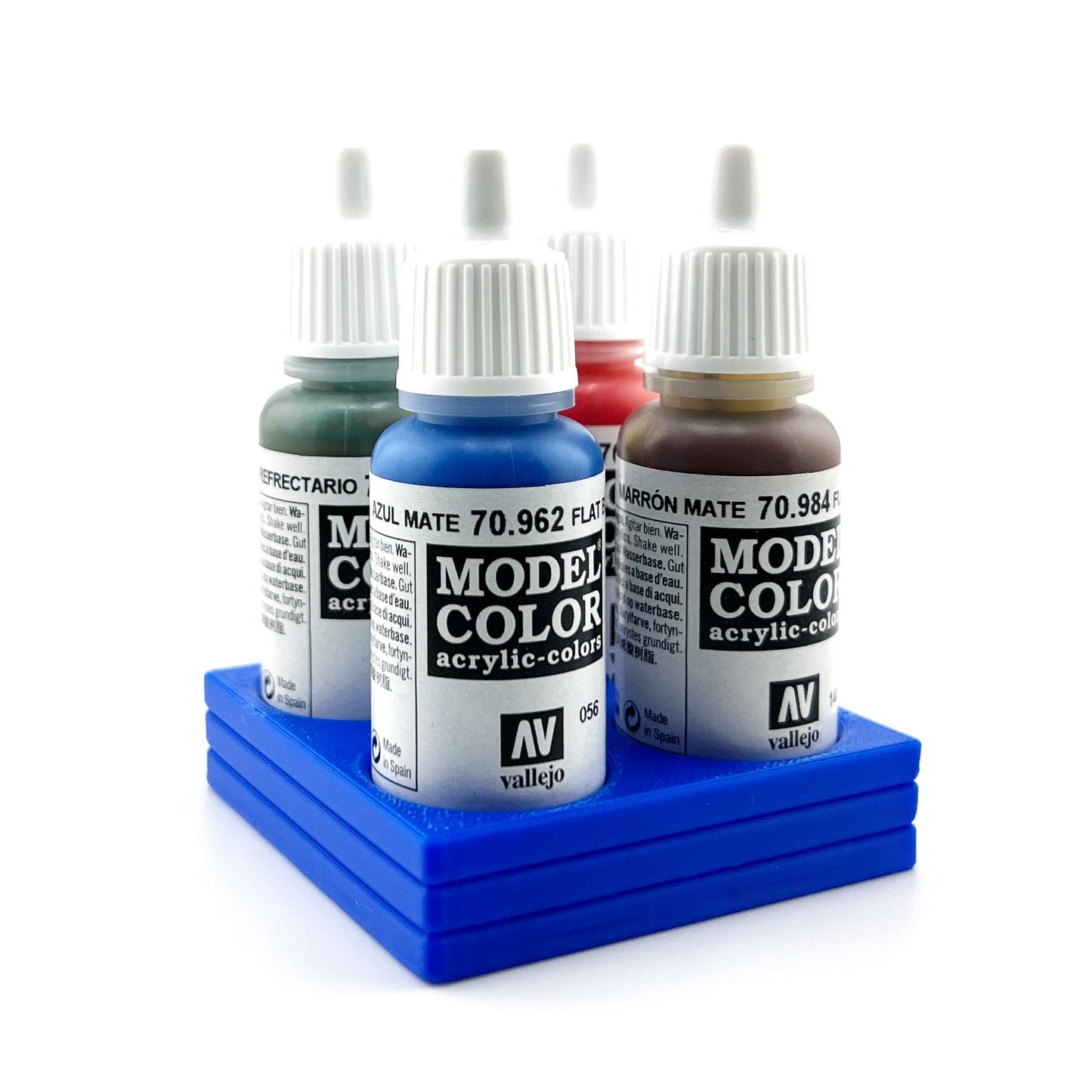 Vallejo 17mm Paint Bottle Holder / Stand - Holds 4 Vallejo 17mm Bottles with Anti-Slip Rubber Feet - 3D Printed
