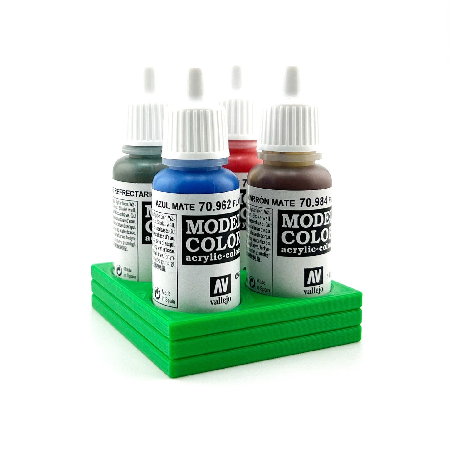 Vallejo 17mm Paint Bottle Holder / Stand - Holds 4 Vallejo 17mm Bottles with Anti-Slip Rubber Feet - 3D Printed