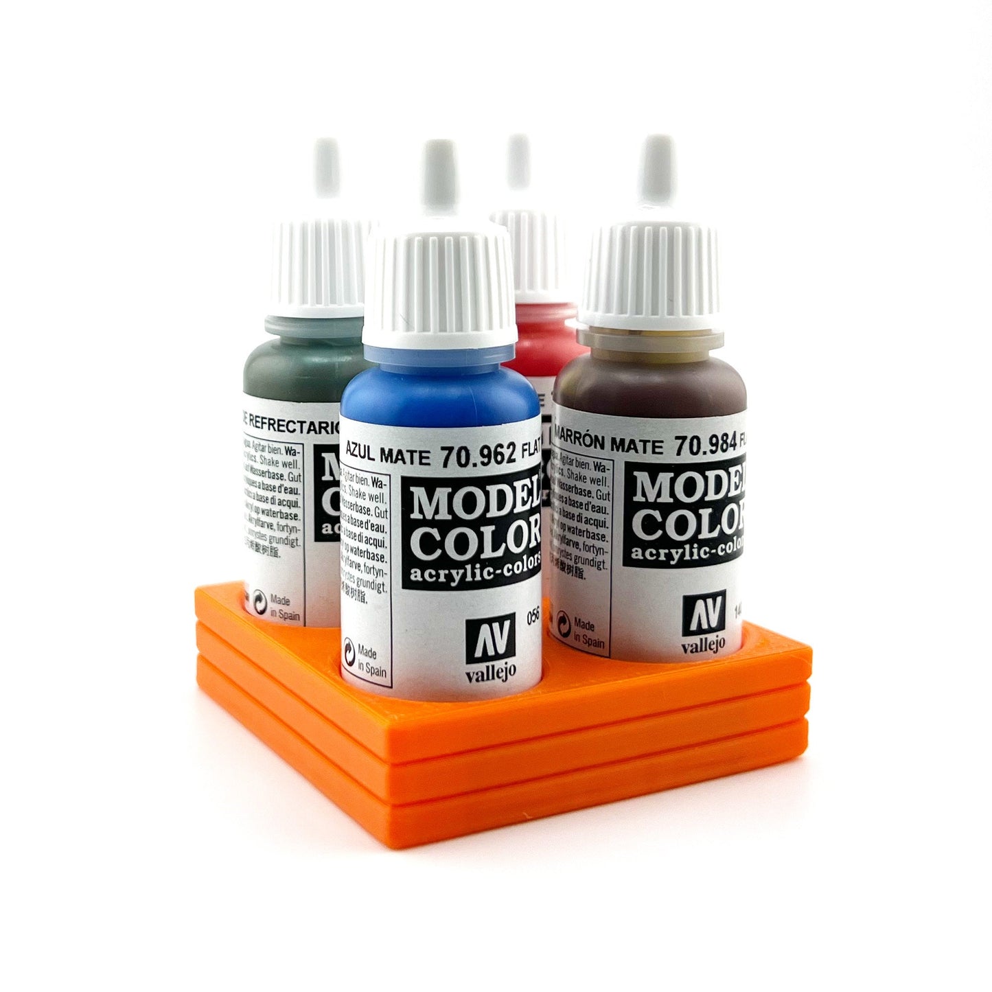 Vallejo 17mm Paint Bottle Holder / Stand - Holds 4 Vallejo 17mm Bottles with Anti-Slip Rubber Feet - 3D Printed