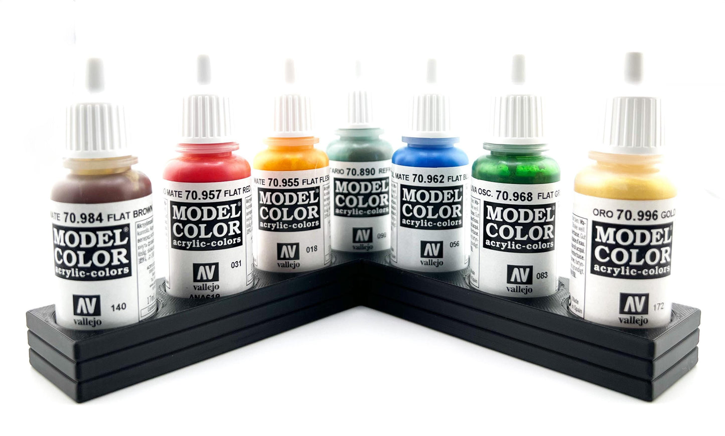 Vallejo 17mm Paint Bottle Holder / Stand - Holds 7 Vallejo 17mm Bottles with Anti-Slip Rubber Feet - 3D Printed
