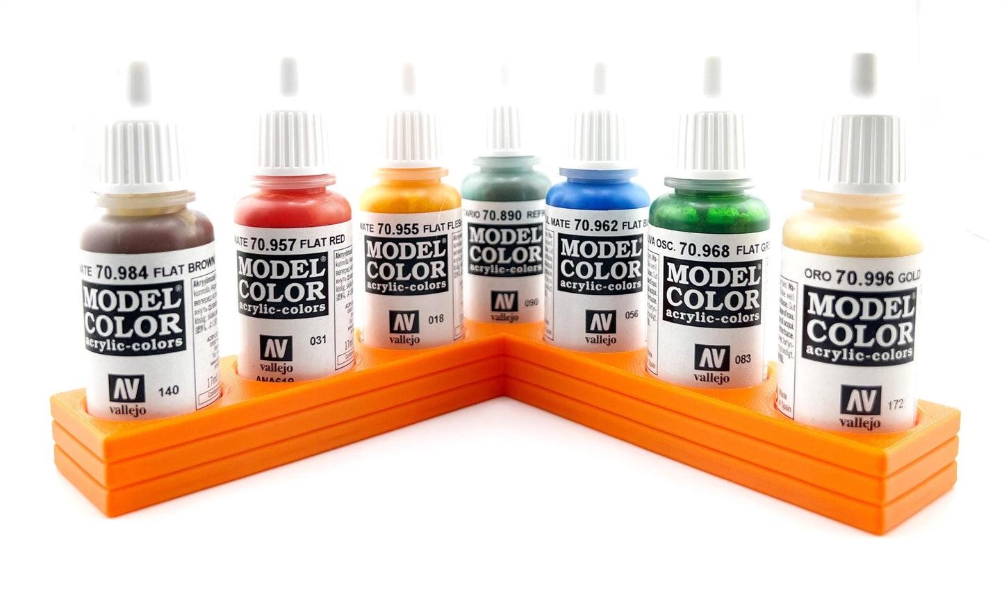 Vallejo 17mm Paint Bottle Holder / Stand - Holds 7 Vallejo 17mm Bottles with Anti-Slip Rubber Feet - 3D Printed