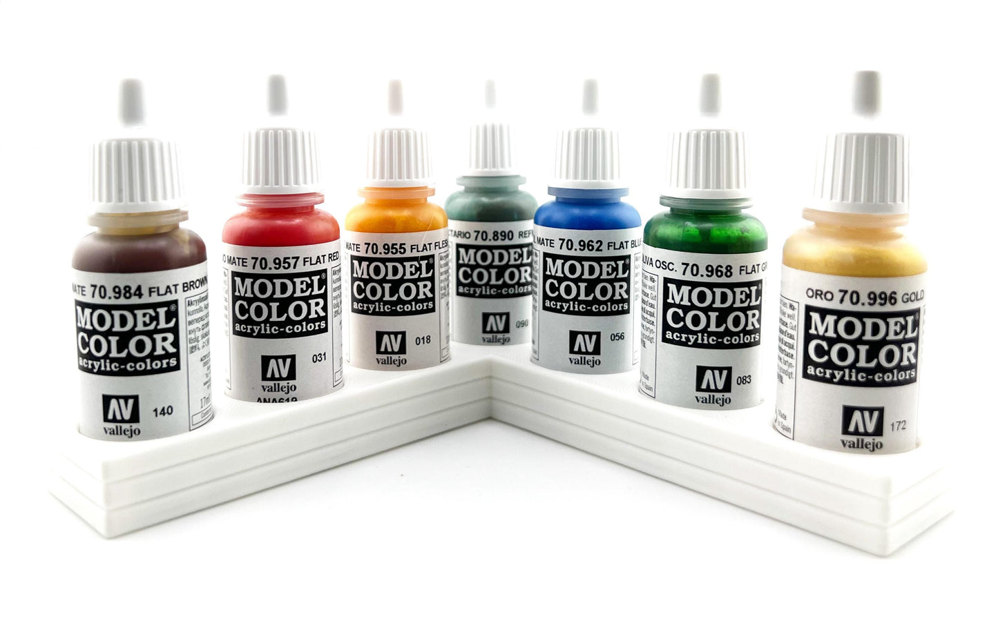 Vallejo 17mm Paint Bottle Holder / Stand - Holds 7 Vallejo 17mm Bottles with Anti-Slip Rubber Feet - 3D Printed