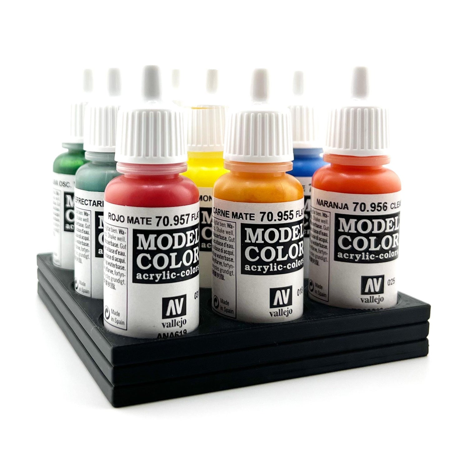 Vallejo 17mm Paint Bottle Holder / Stand - Holds 9 Vallejo 17mm Bottles with Anti-Slip Rubber Feet - 3D Printed