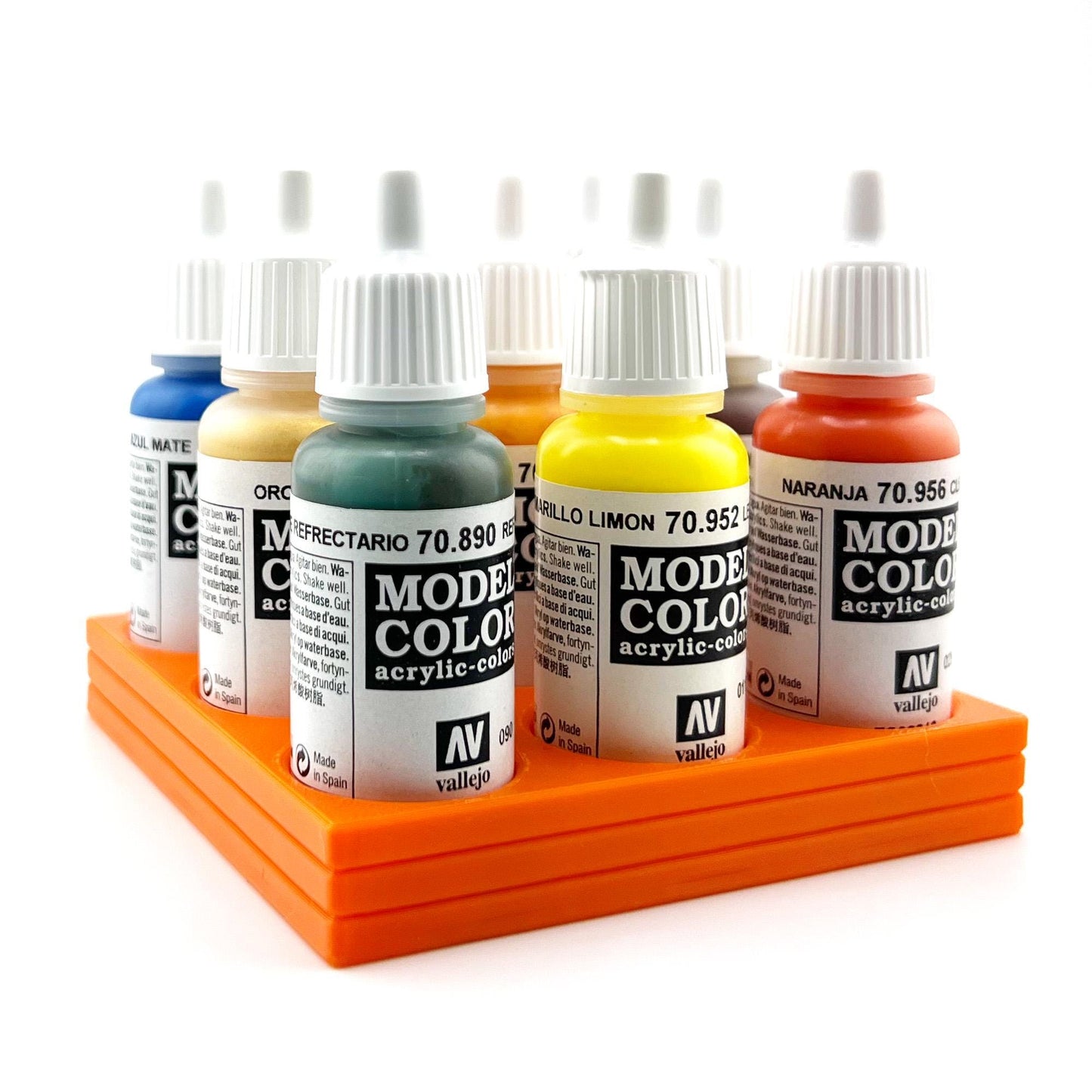 Vallejo 17mm Paint Bottle Holder / Stand - Holds 9 Vallejo 17mm Bottles with Anti-Slip Rubber Feet - 3D Printed