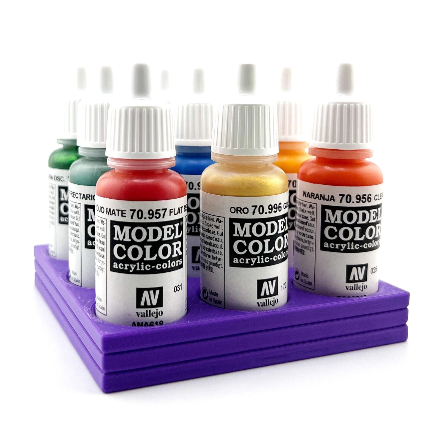Vallejo 17mm Paint Bottle Holder / Stand - Holds 9 Vallejo 17mm Bottles with Anti-Slip Rubber Feet - 3D Printed