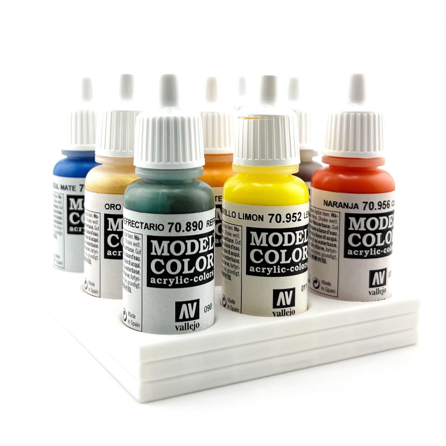 Vallejo 17mm Paint Bottle Holder / Stand - Holds 9 Vallejo 17mm Bottles with Anti-Slip Rubber Feet - 3D Printed