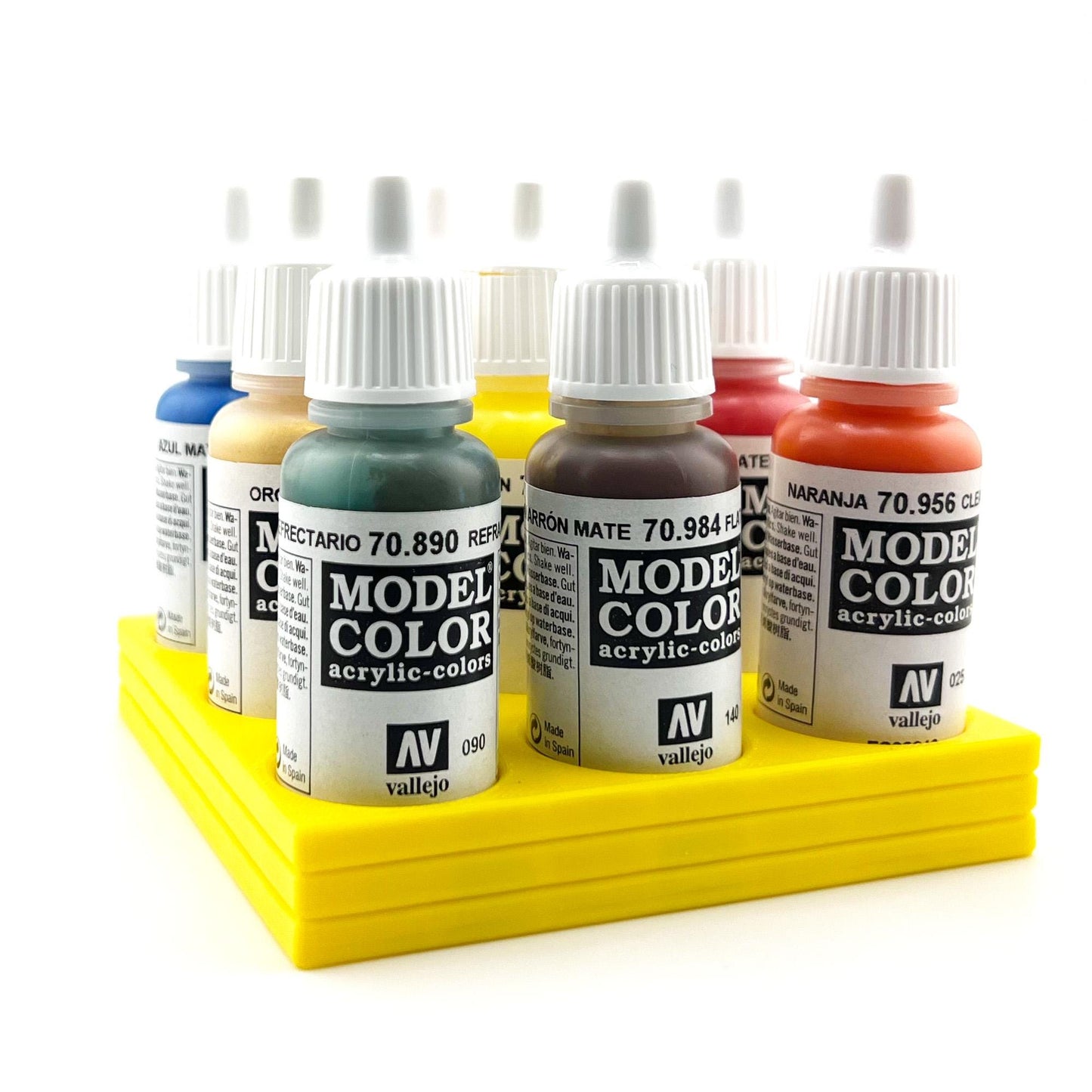 Vallejo 17mm Paint Bottle Holder / Stand - Holds 9 Vallejo 17mm Bottles with Anti-Slip Rubber Feet - 3D Printed