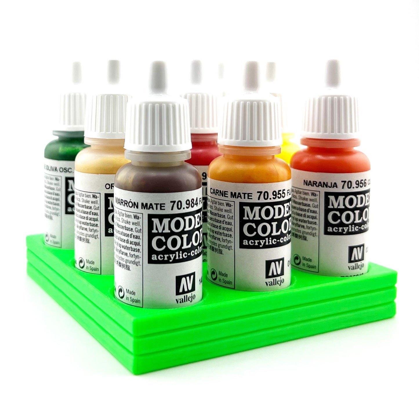Vallejo 17mm Paint Bottle Holder / Stand - Holds 9 Vallejo 17mm Bottles with Anti-Slip Rubber Feet - 3D Printed