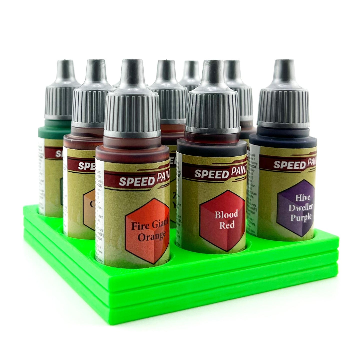 The Army Painter 17mm Paint Bottle Holder / Stand - Holds 9 The Army Painter 17mm Bottles with Anti-Slip Rubber Feet - 3D Printed