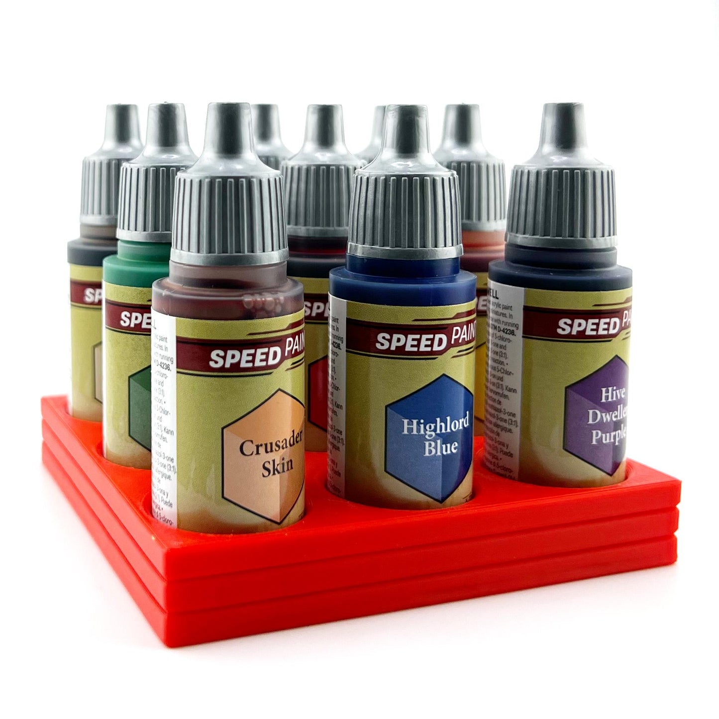 The Army Painter 17mm Paint Bottle Holder / Stand - Holds 9 The Army Painter 17mm Bottles with Anti-Slip Rubber Feet - 3D Printed