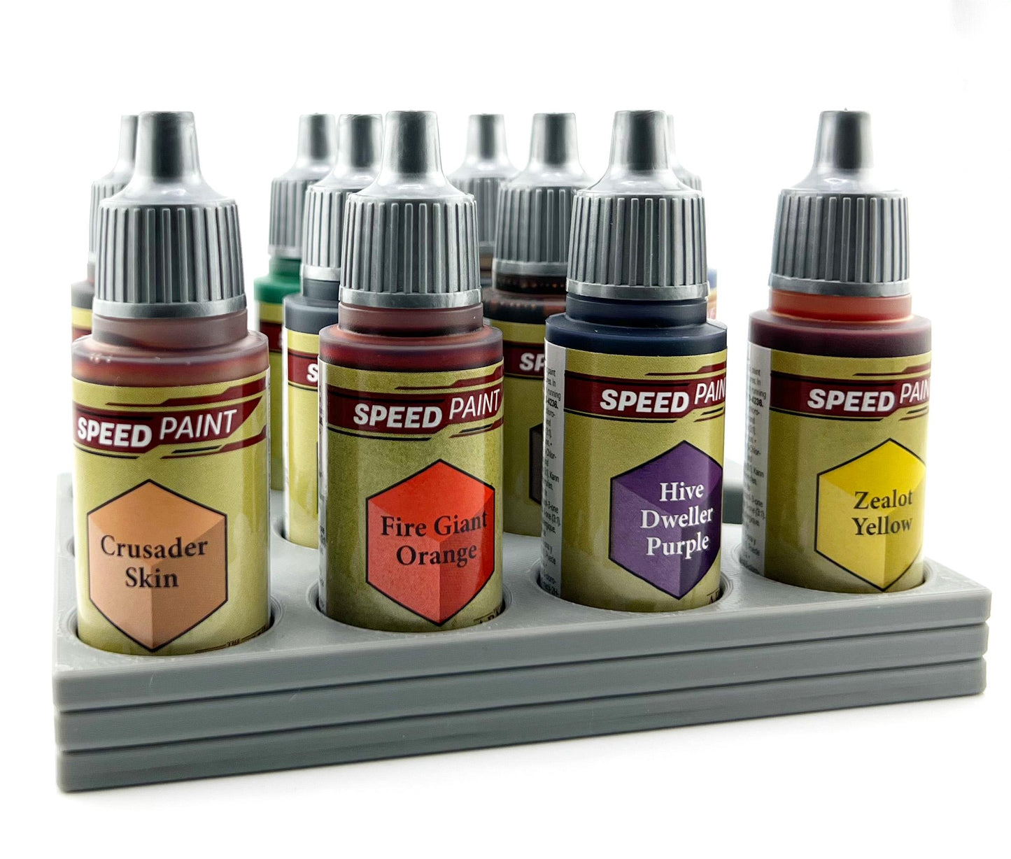 The Army Painter 17mm Paint Bottle Holder / Stand - Holds 12 The Army Painter 17mm Bottles with Anti-Slip Rubber Feet - 3D Printed