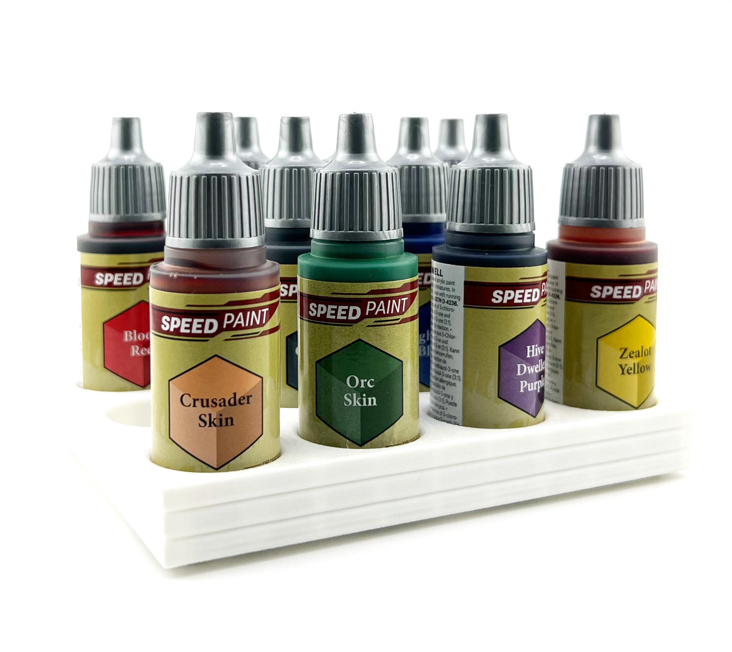 The Army Painter 17mm Paint Bottle Holder / Stand - Holds 12 The Army Painter 17mm Bottles with Anti-Slip Rubber Feet - 3D Printed