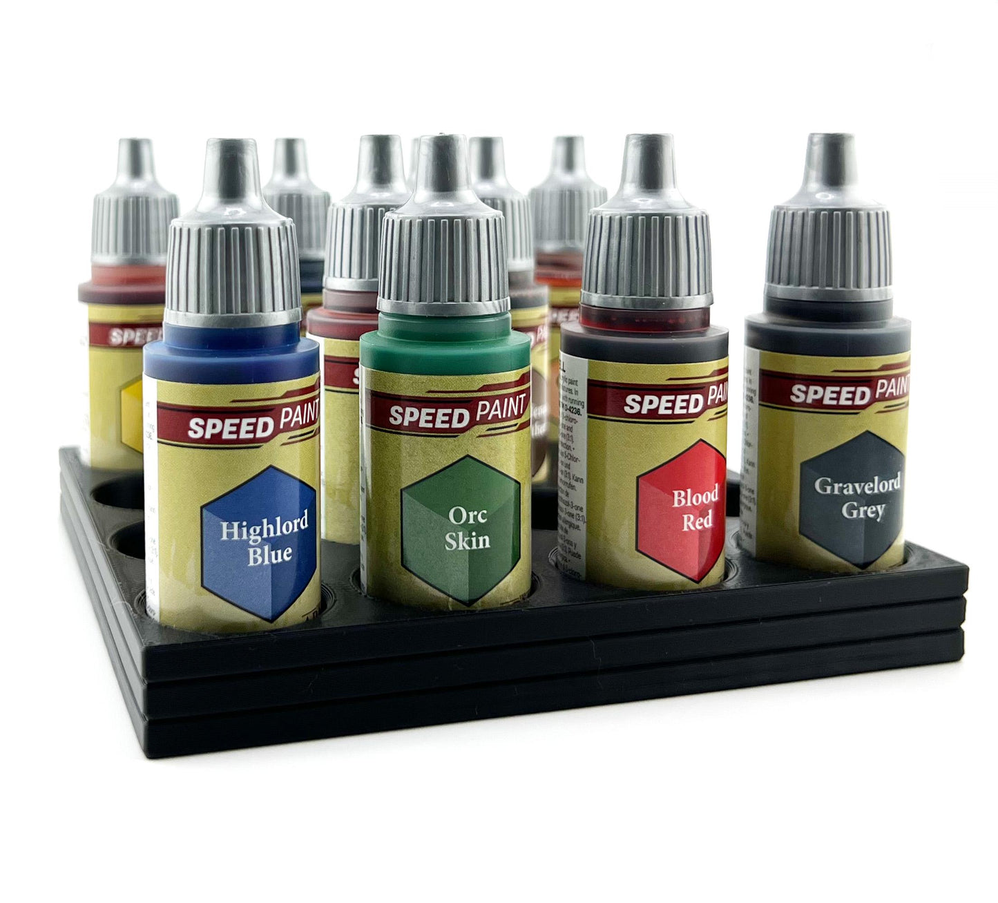 The Army Painter 17mm Paint Bottle Holder / Stand - Holds 16 The Army Painter 17mm Bottles with Anti-Slip Rubber Feet - 3D Printed