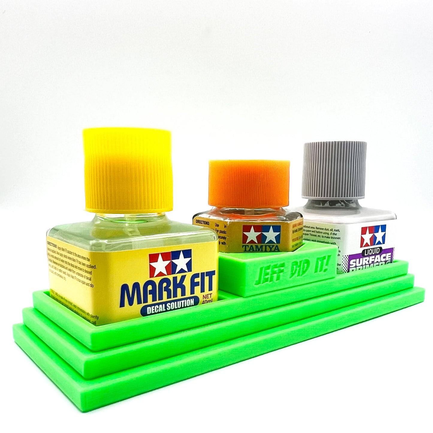 Anti-Tip 3D Printed Tamiya Glue Bottle Holder Stepped Tower Double Square & 1 Hex with Rubber Feet Tamiya 87038 87012