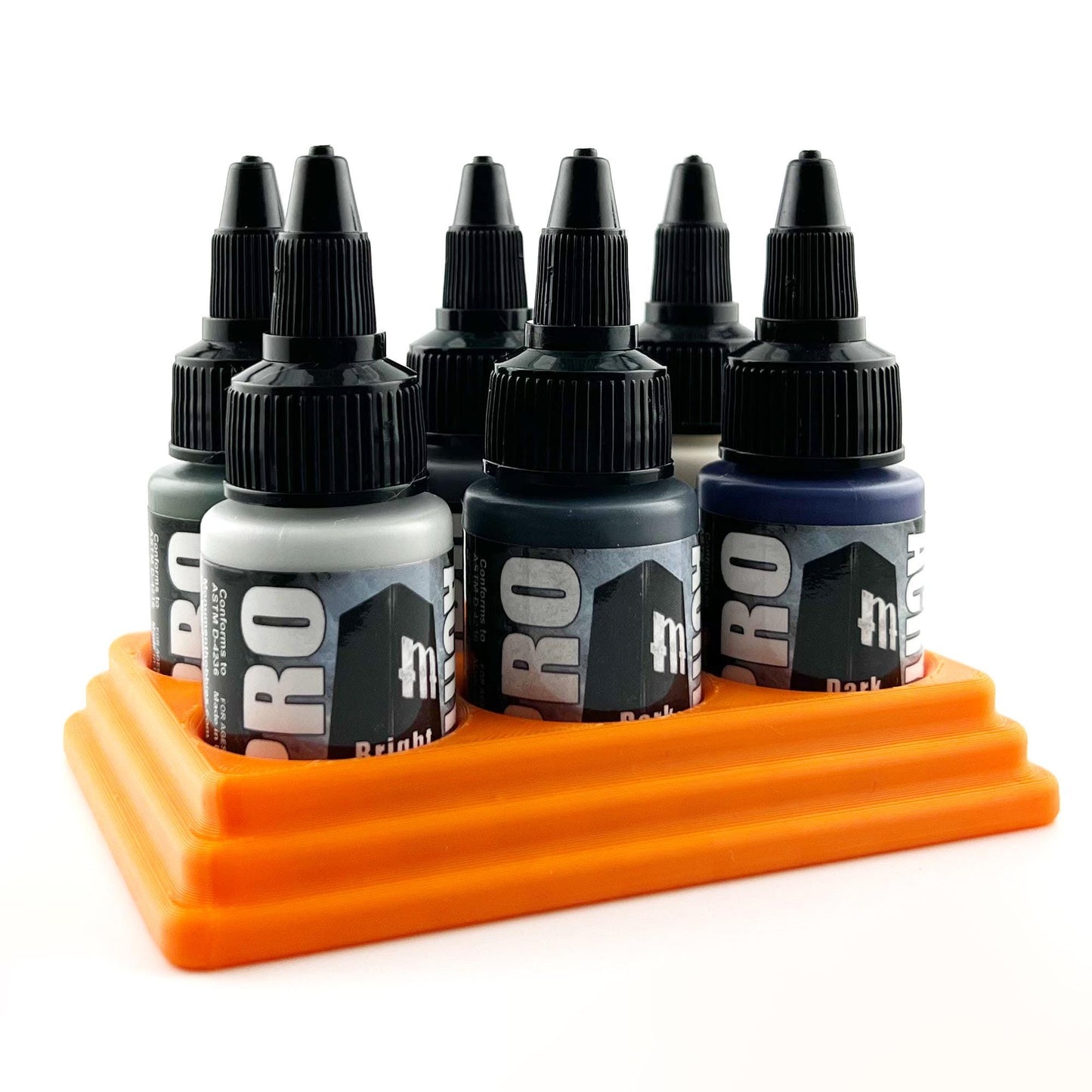 Monument Hobbies 22ml 30mm Paint Bottle Holder / Stand - Holds 6 Monument Hobbies 22ml 30mm Bottles w/ Anti-Slip Rubber Feet - 3D Printed