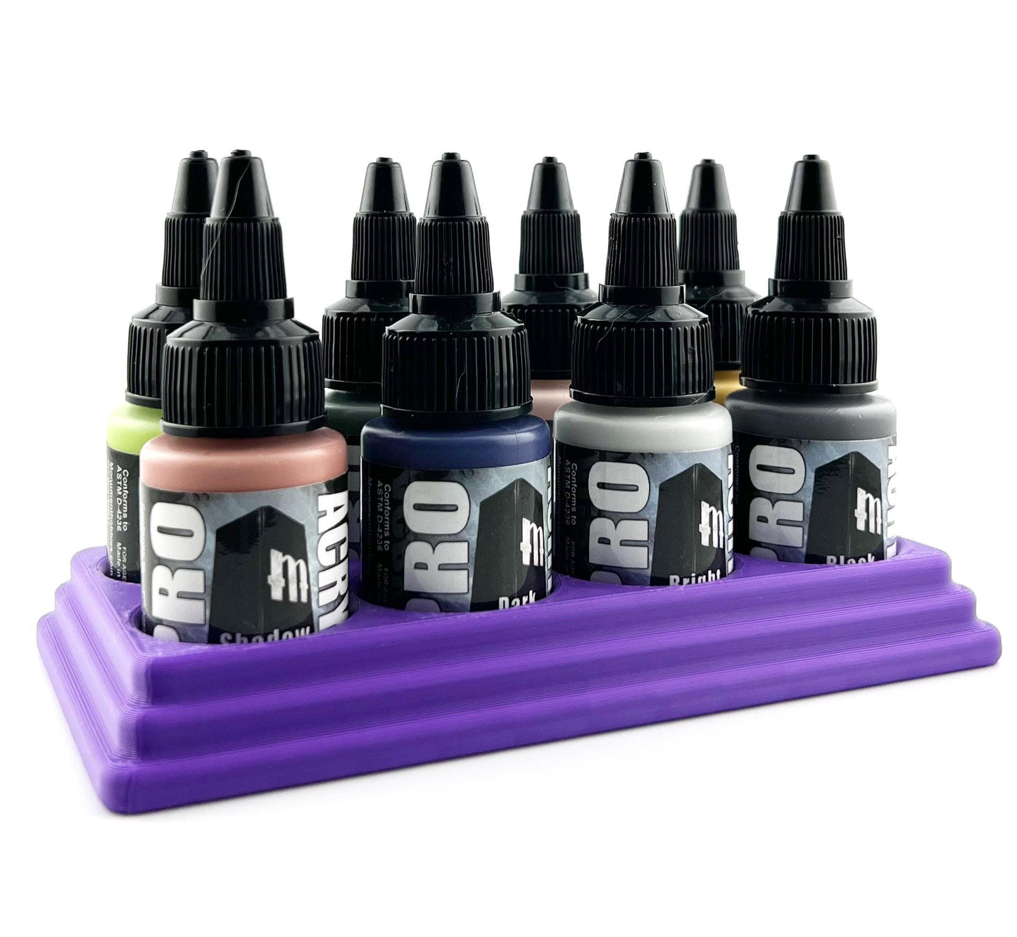 Monument Hobbies 22ml 30mm Paint Bottle Holder / Stand - Holds 8 Monument Hobbies 22ml 30mm Bottles w/ Anti-Slip Rubber Feet - 3D Printed