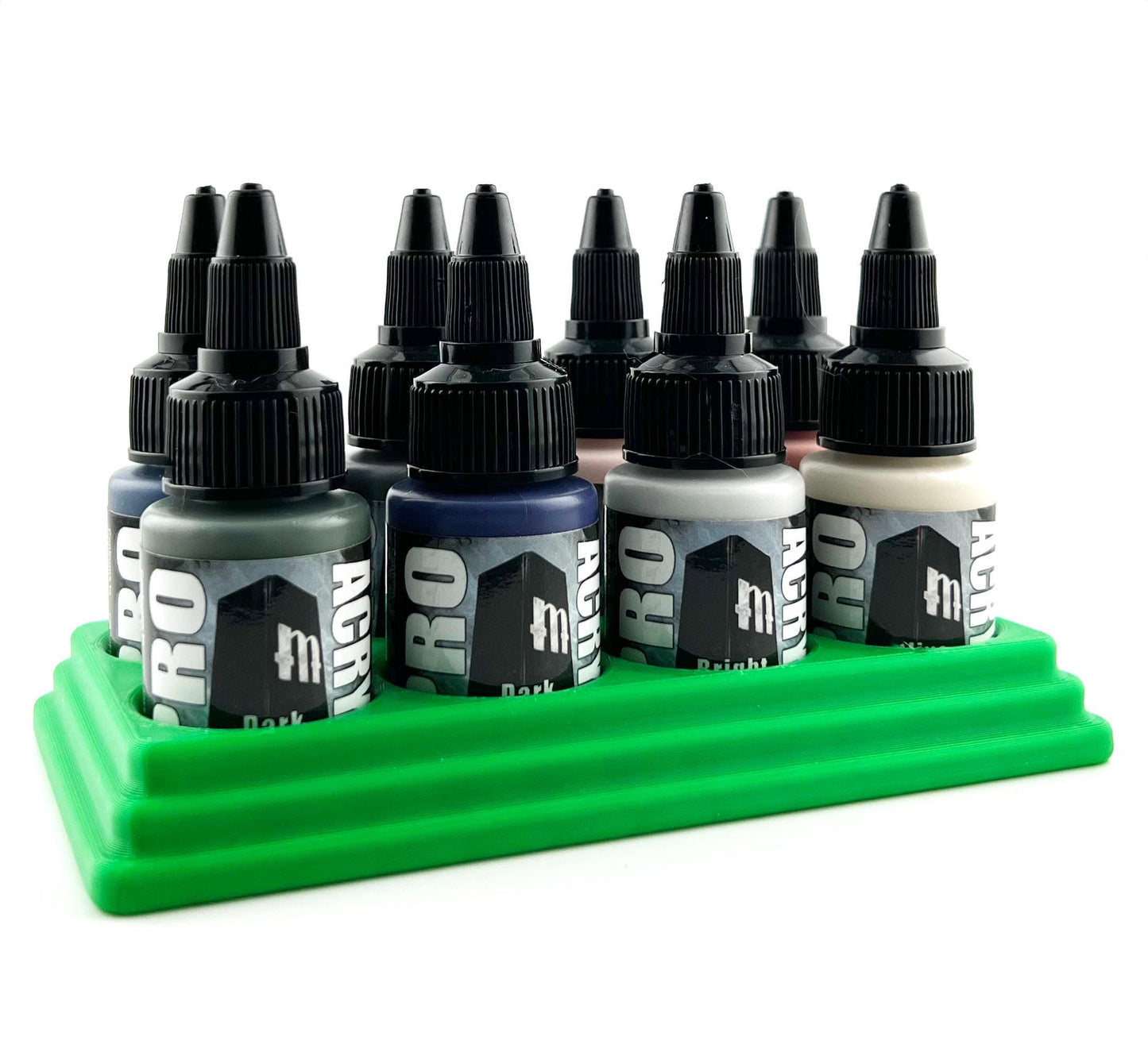 Monument Hobbies 22ml 30mm Paint Bottle Holder / Stand - Holds 8 Monument Hobbies 22ml 30mm Bottles w/ Anti-Slip Rubber Feet - 3D Printed
